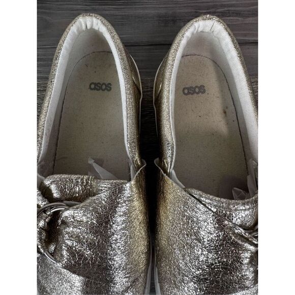 ASOS Metallic Gold Slip On Bow Platform Loafer Size 7 - Picture 4 of 11